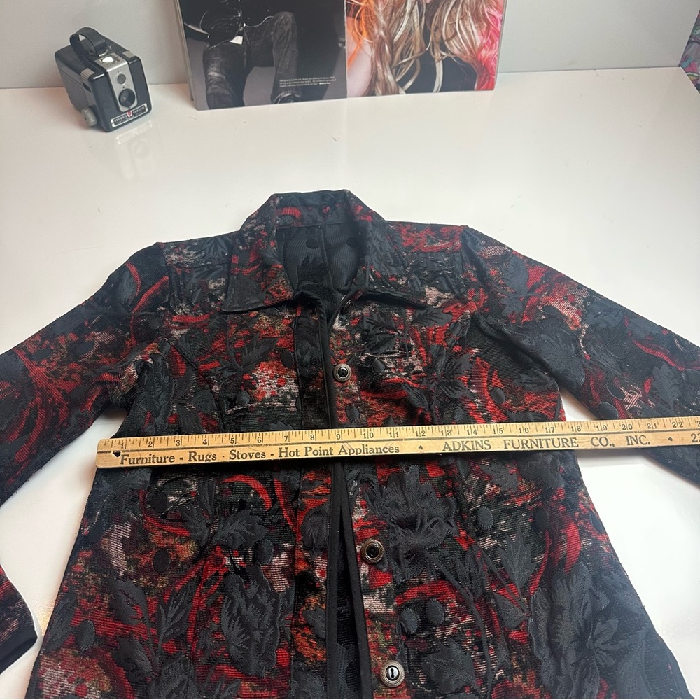 Black Crimson Brocade Tapestry Jacket | Gothic Romantic Artwear Coat - Picture 4 of 10